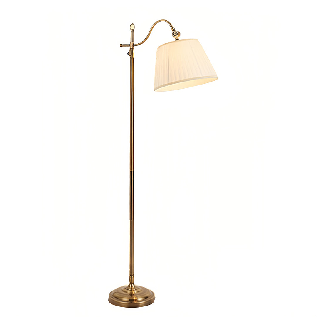 Vintage Copper Floor Lamp Adjustable Arch with Fabric Shade