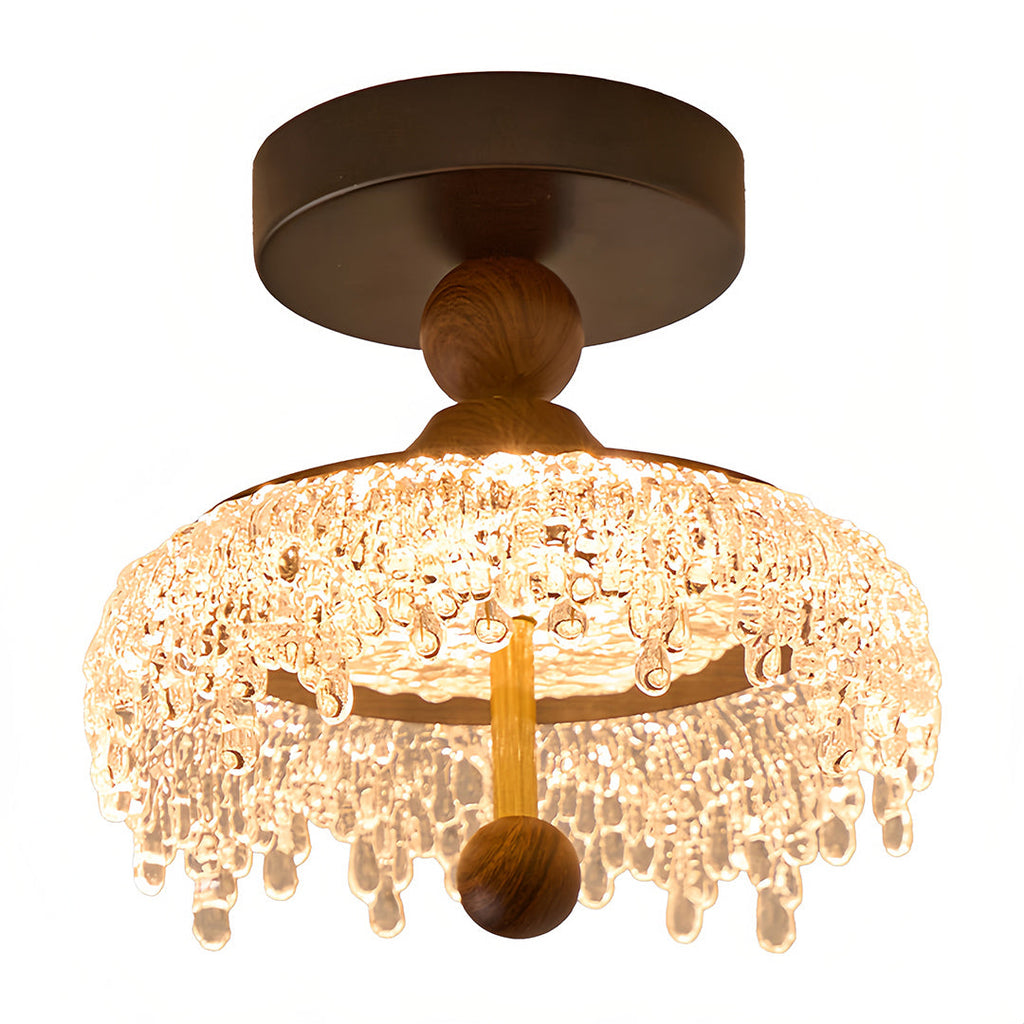 Vintage Water Drop Semi Flush Ceiling Light, Walnut Finish, Unique Design Lamppost
