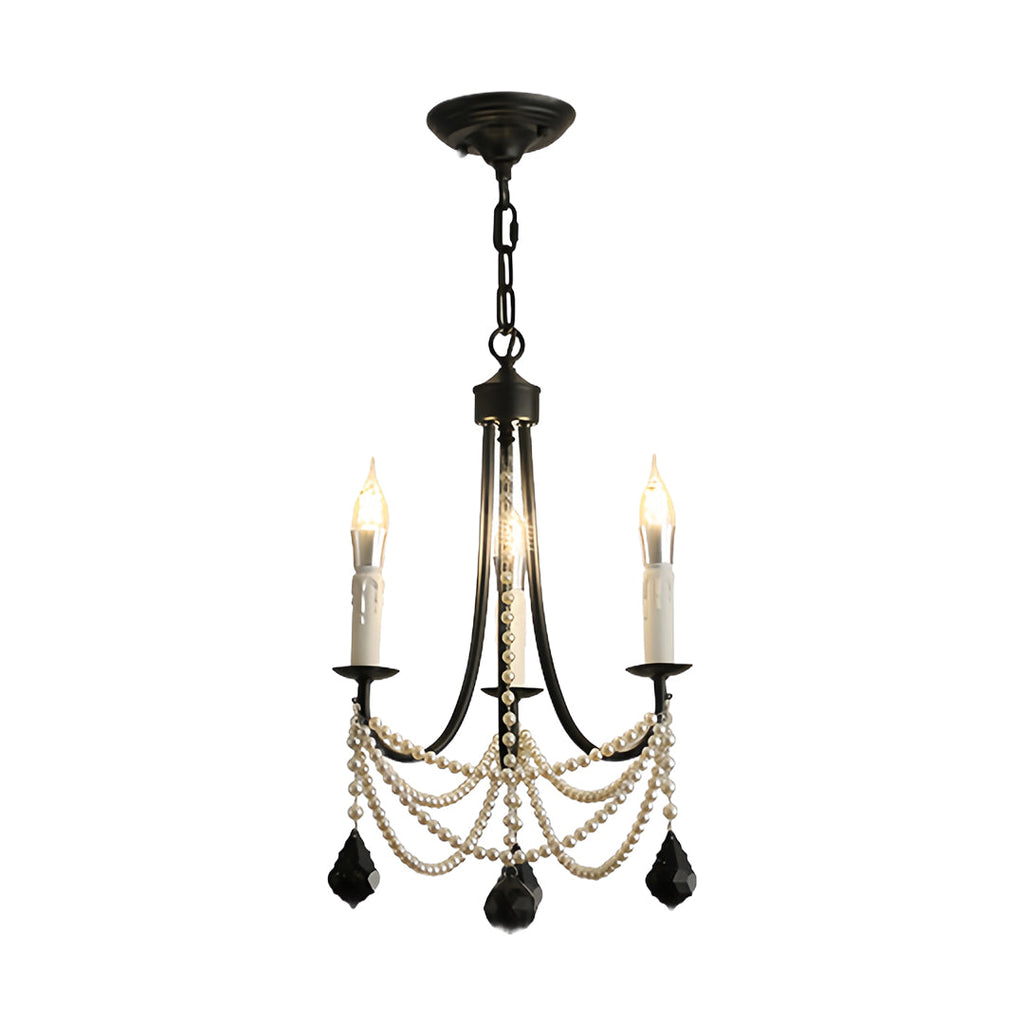 Pearl Chandelier Black Iron Crystal Ceiling Light