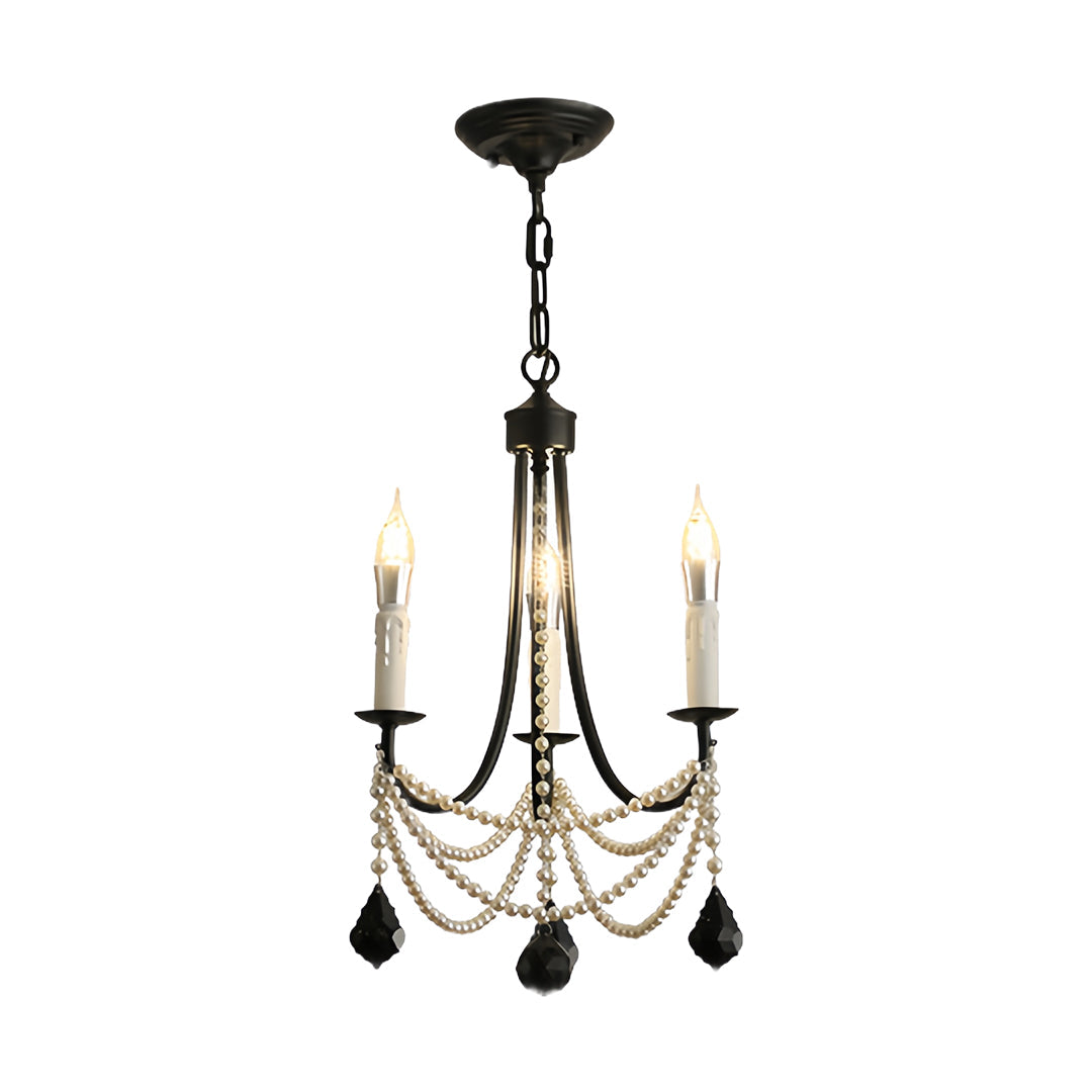 Pearl Chandelier Black Iron Crystal Ceiling Light