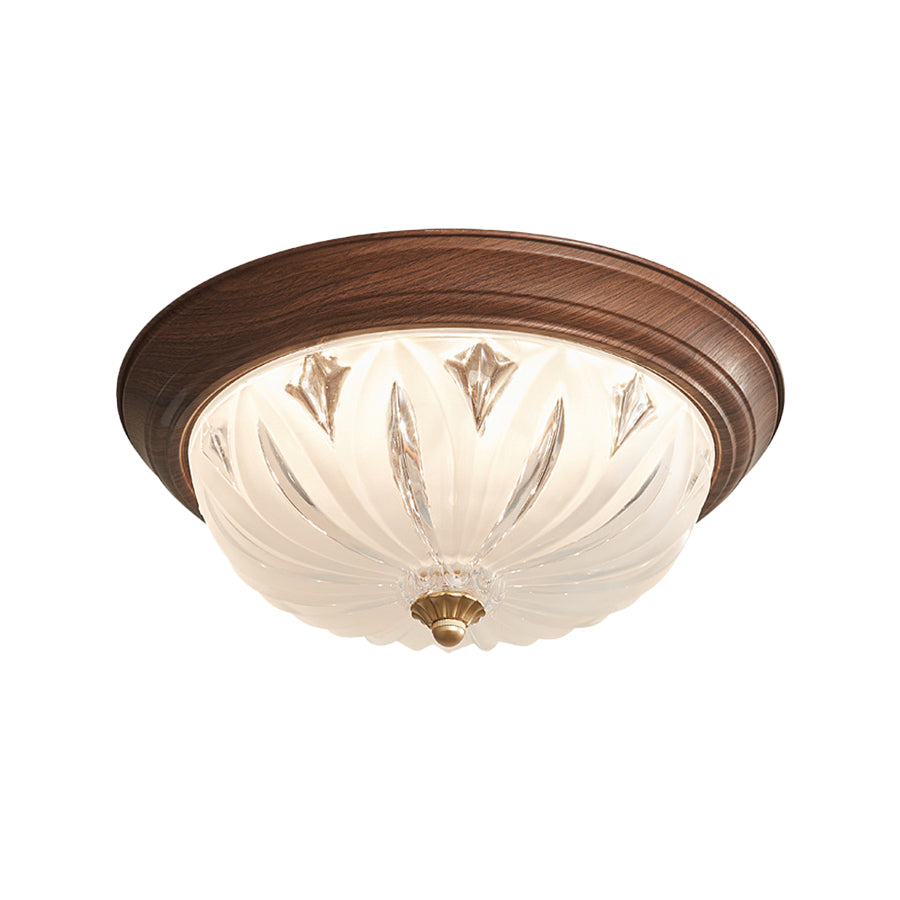 Retro Flush Mount Ceiling Light - American Walnut Glass Lamp