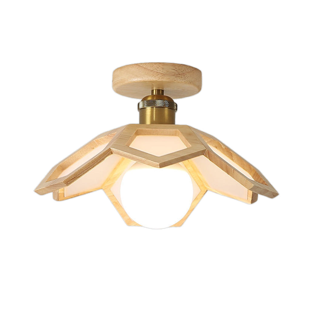 Wood Semi Flush Mount Light - Modern Minimalist Lotus Design Ceiling Fixture