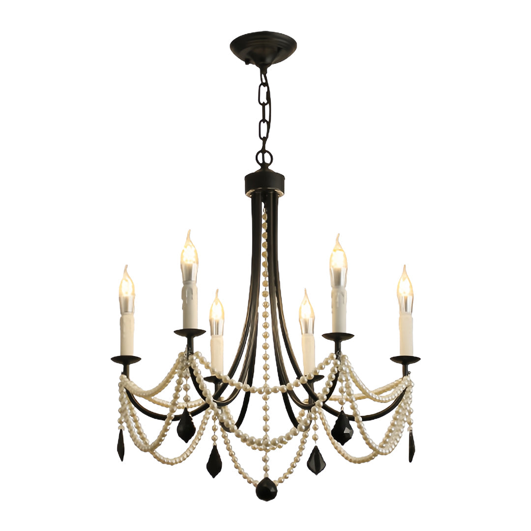 Pearl Chandelier Black Iron Crystal Ceiling Light