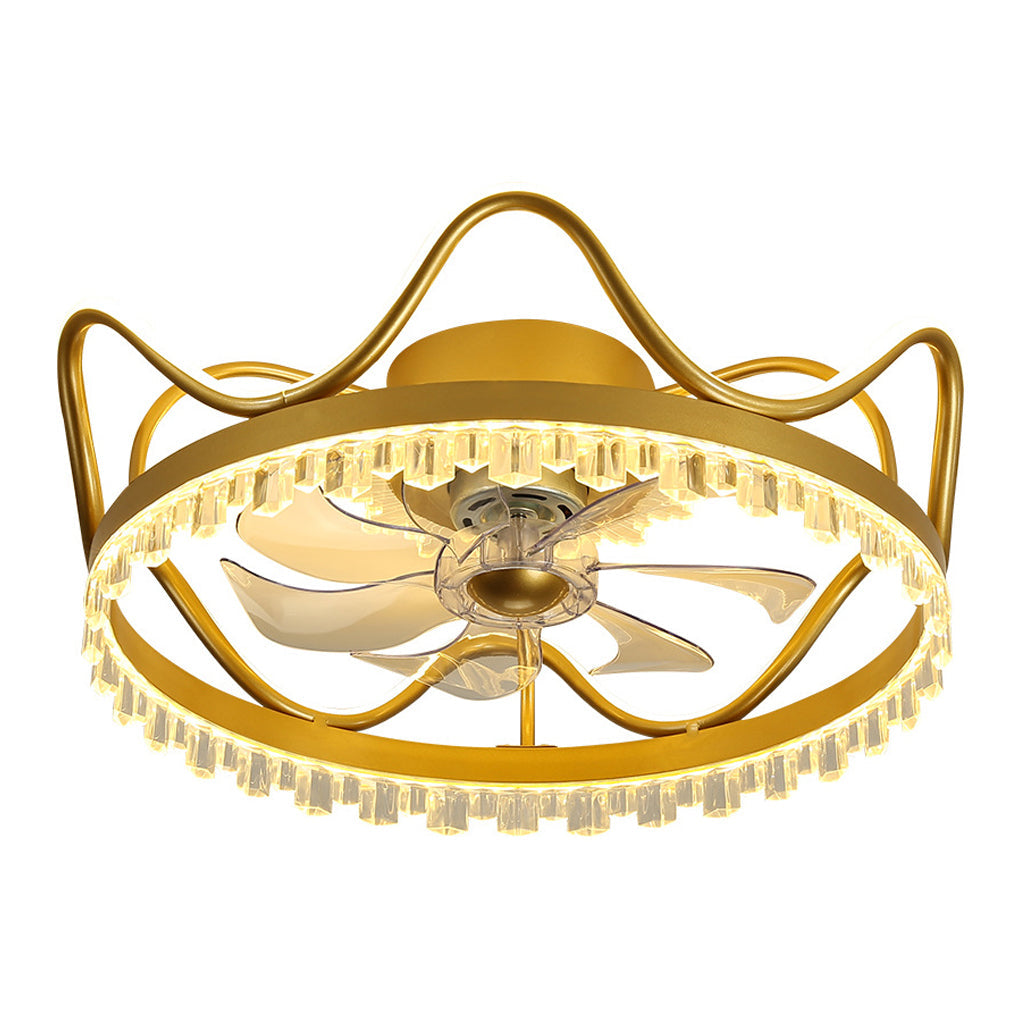 Round Retractable Ceiling Fan Lights with Remote Control - Stepless Dimming LED