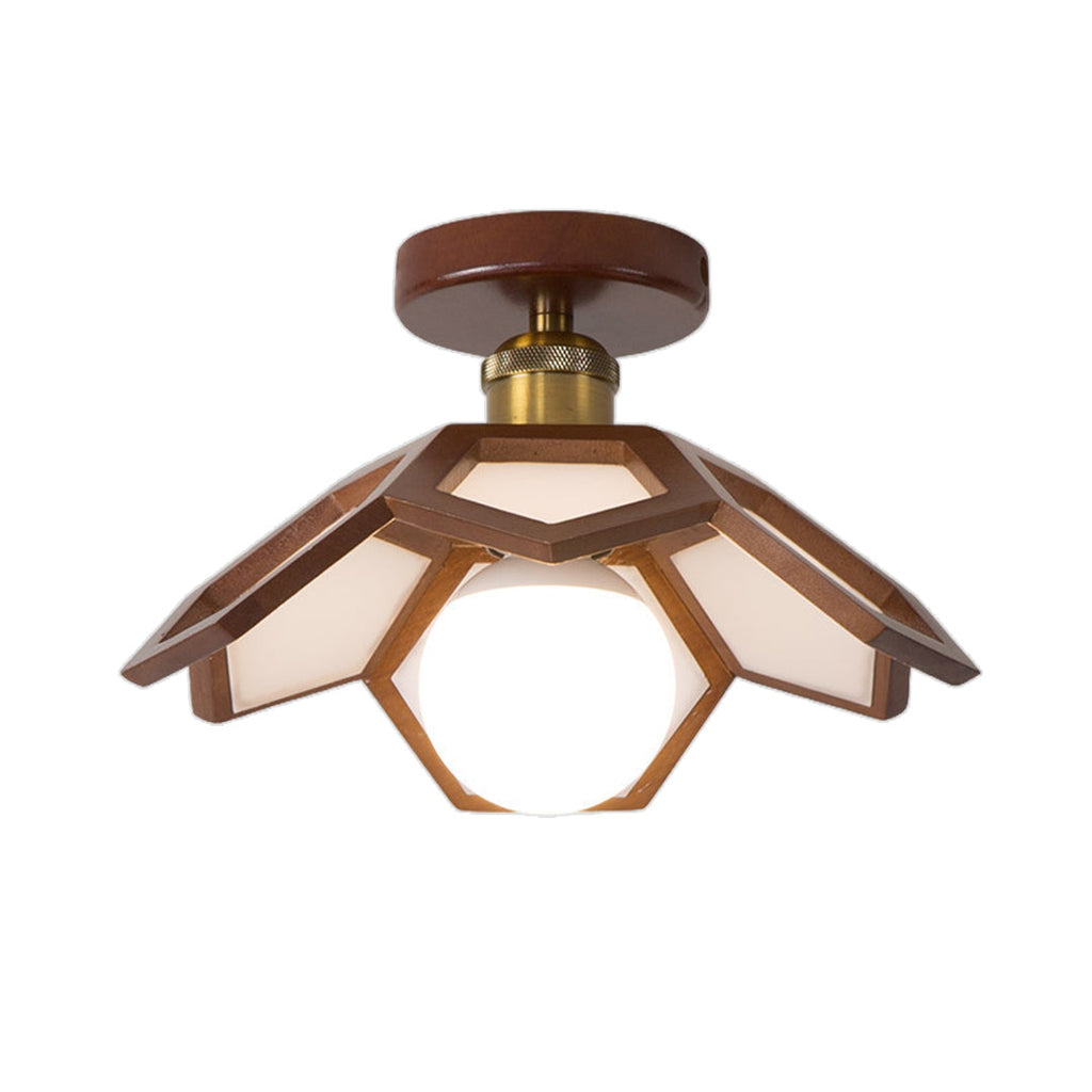 Wood Semi Flush Mount Light - Modern Minimalist Lotus Design Ceiling Fixture