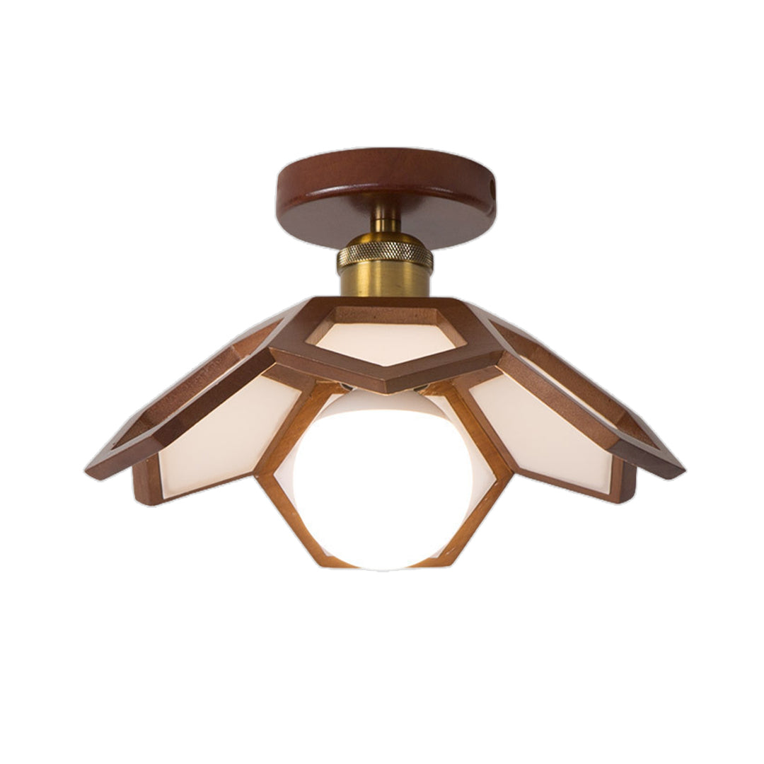Wood Semi Flush Mount Light - Modern Minimalist Lotus Design Ceiling Fixture