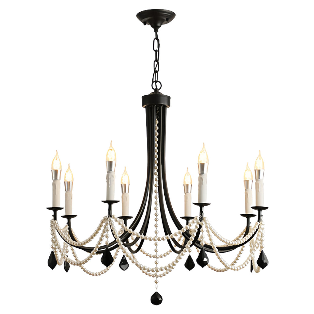 Pearl Chandelier Black Iron Crystal Ceiling Light