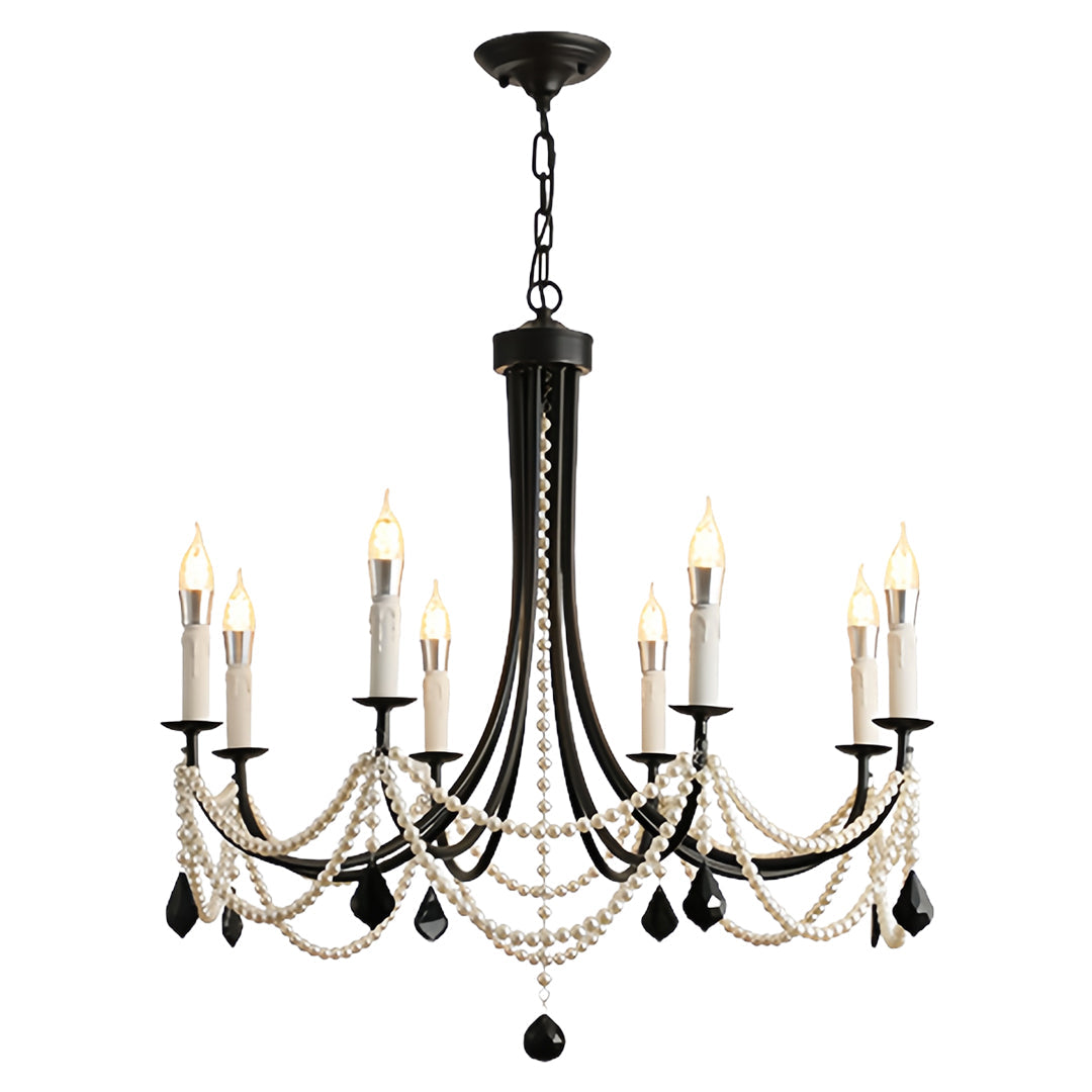 Pearl Chandelier Black Iron Crystal Ceiling Light