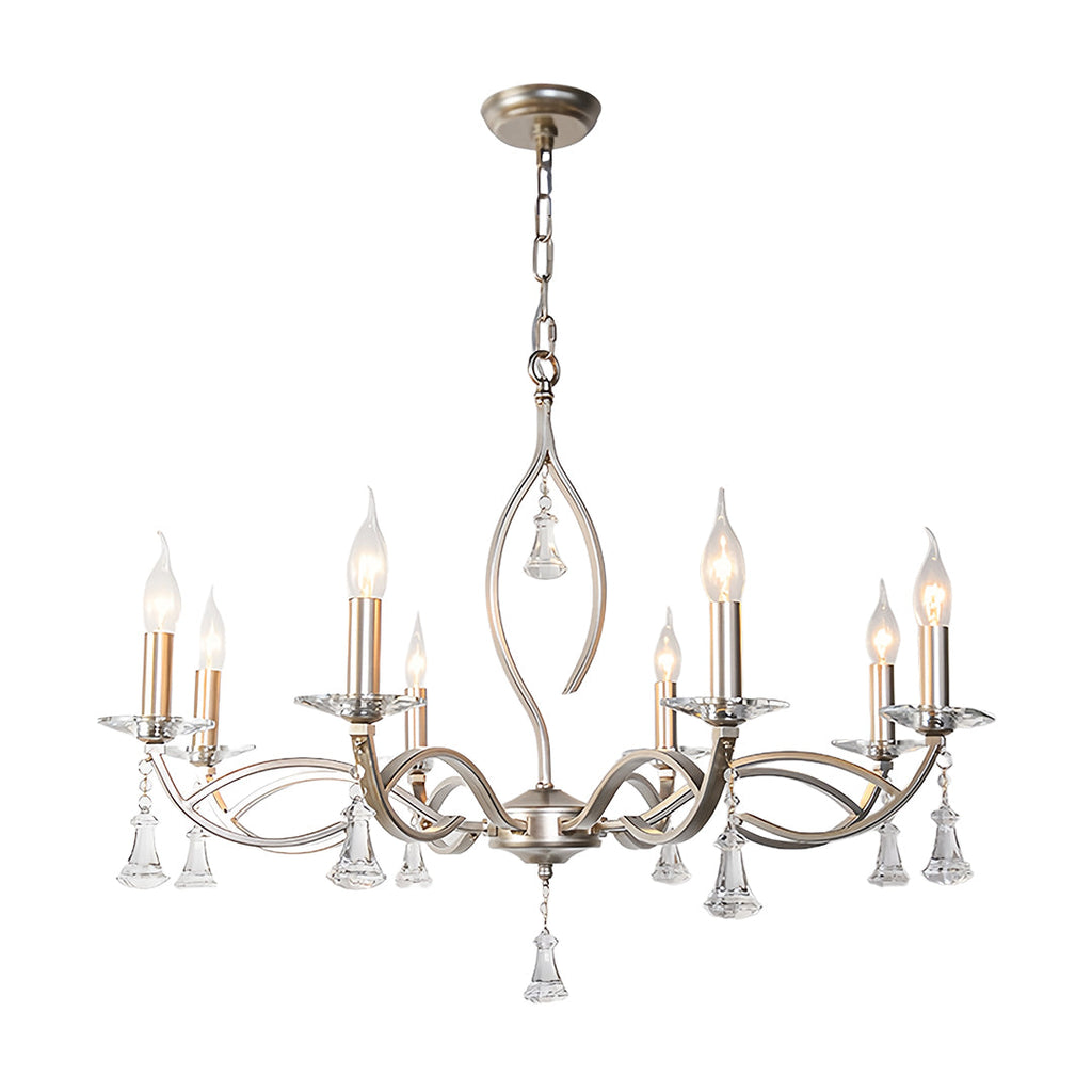 Candle Stick Chandelier Silver Finish Crystal Ceiling Light