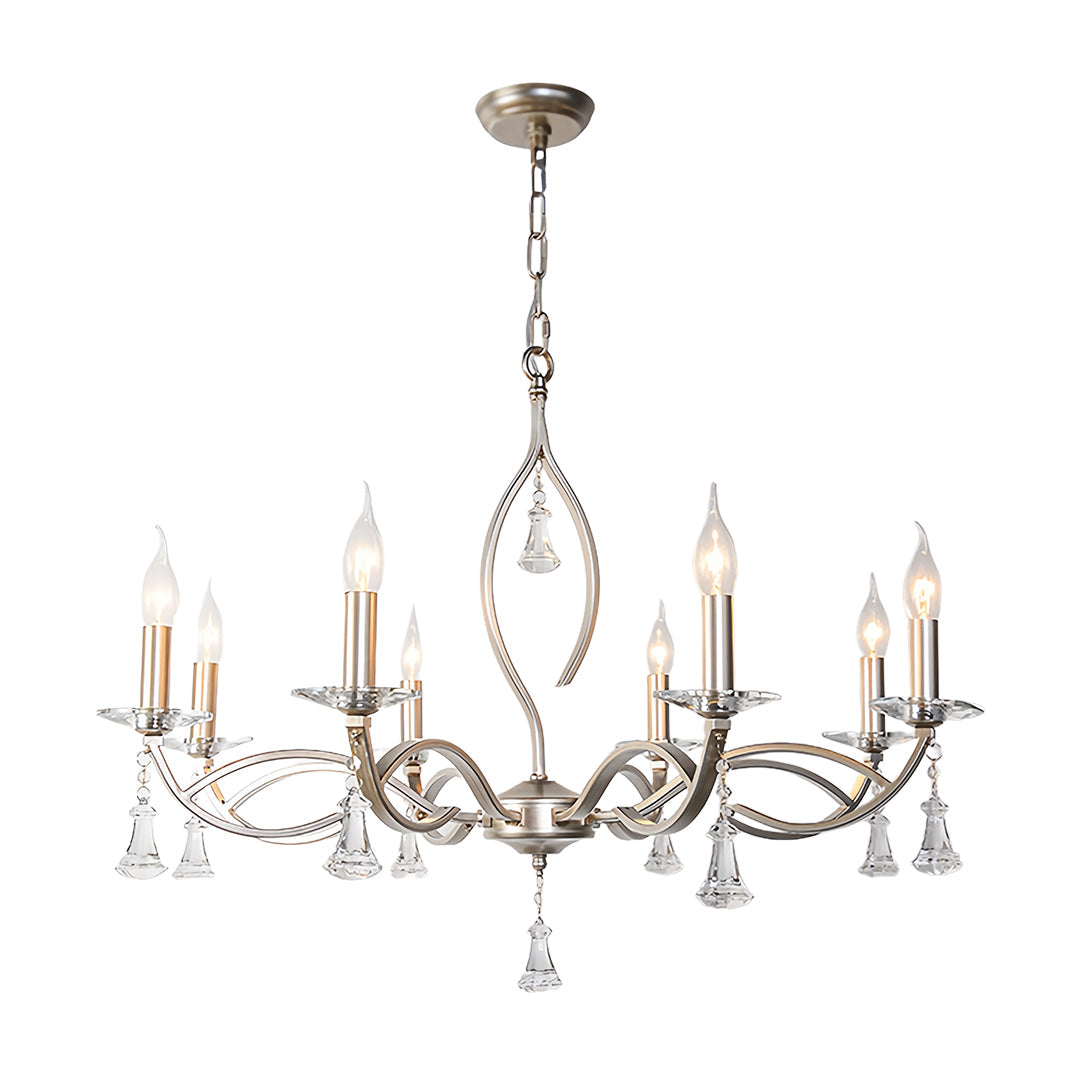Candle Stick Chandelier Silver Finish Crystal Ceiling Light
