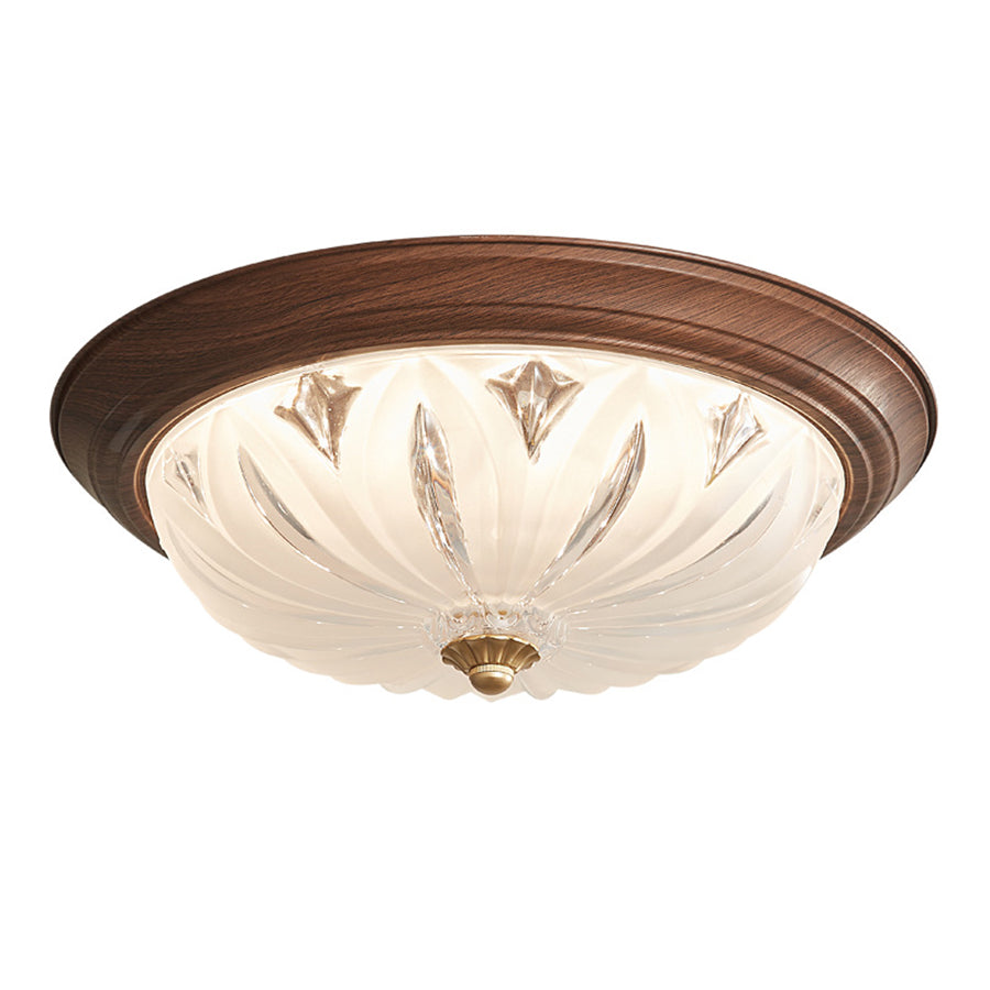 Retro Flush Mount Ceiling Light - American Walnut Glass Lamp