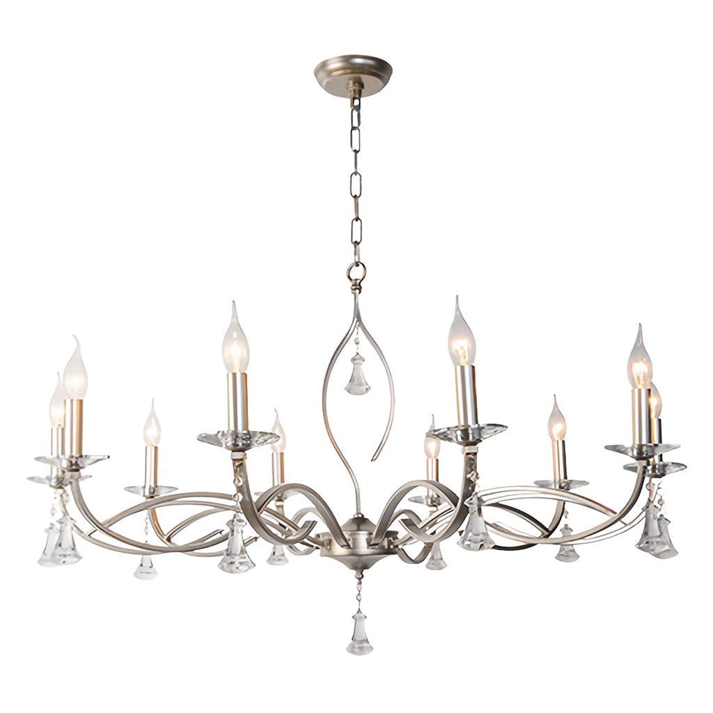 Candle Stick Chandelier Silver Finish Crystal Ceiling Light