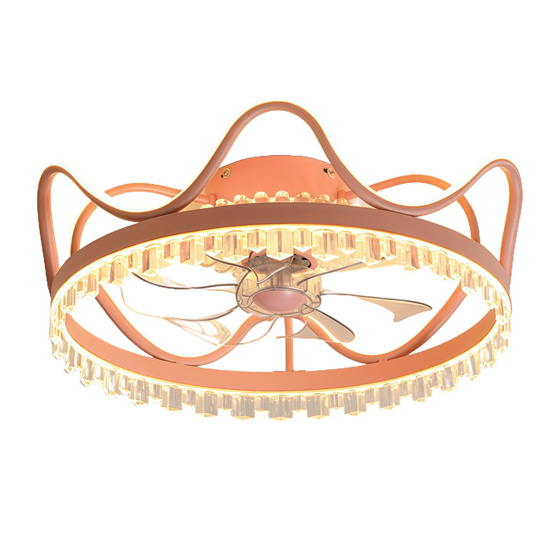Round Retractable Ceiling Fan Lights with Remote Control - Stepless Dimming LED