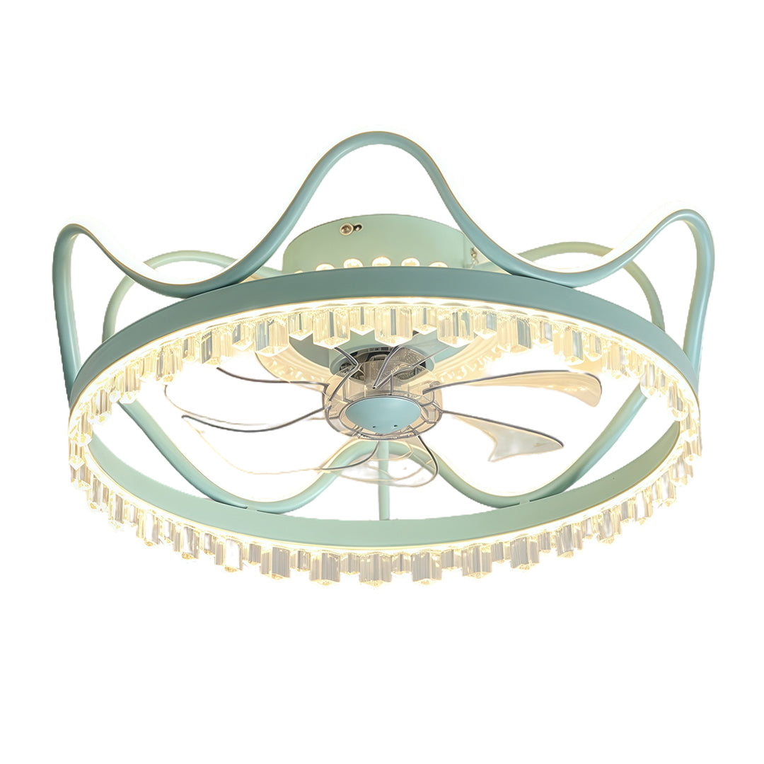 Round Retractable Ceiling Fan Lights with Remote Control - Stepless Dimming LED