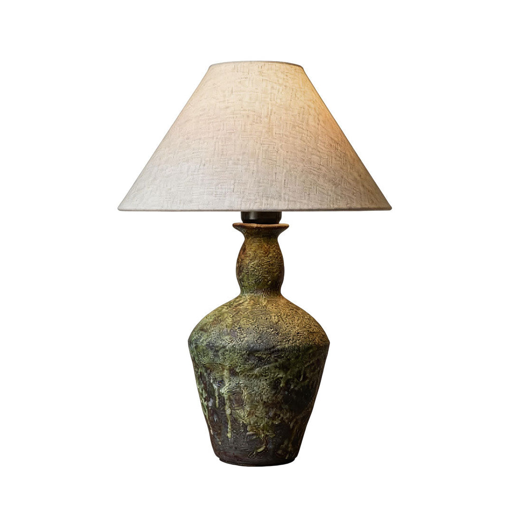 Ceramic Wabi-Sabi Moss Bedside Table Lamp - Unique Rustic Lighting for Home Decor