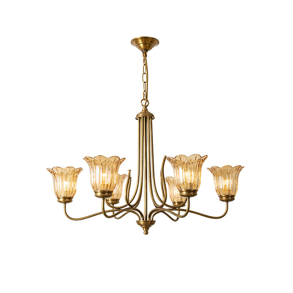 Vintage Gold Glass Chandelier - Copper Ceiling Light Fixture