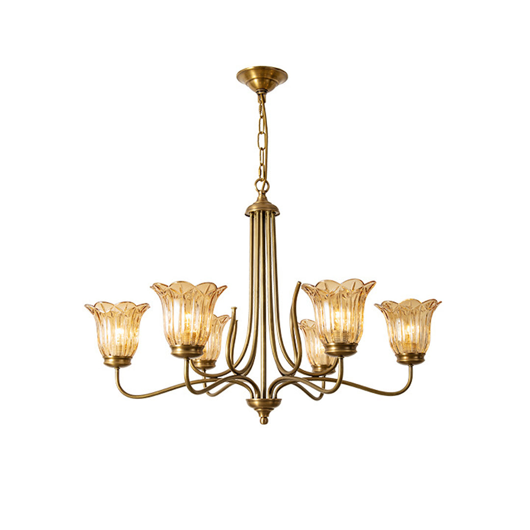 Vintage Gold Glass Chandelier - Copper Ceiling Light Fixture