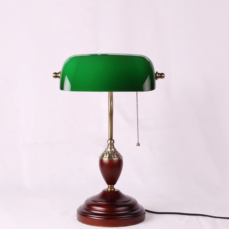 Traditional Vintage Solid Wood Glass Bank Zipper 1-Light Table Lamp