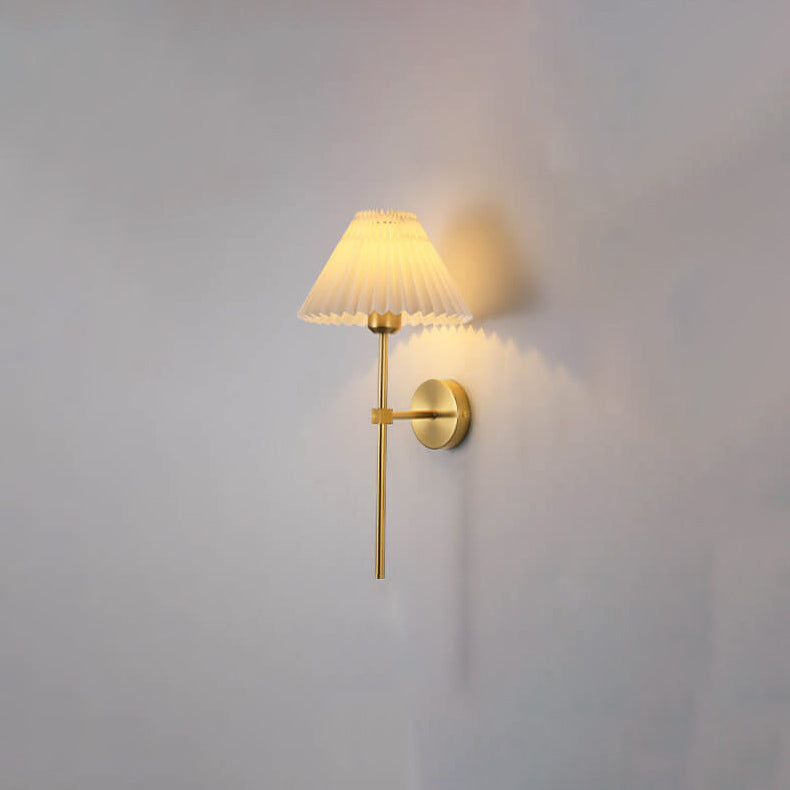 Vintage Pleated Fabric Shade Wall Sconce Lamp - 1-Light Straight Arm, Retro Lighting, Home Decor