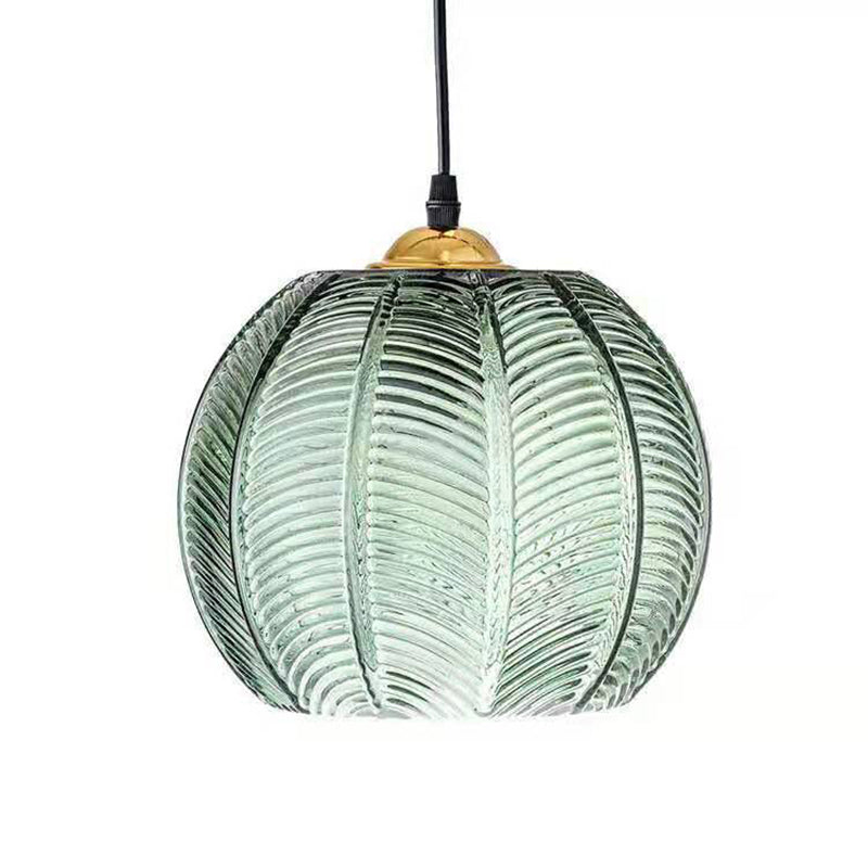 Contemporary Green Leaf Glass Ball Pendant Light for Living Room