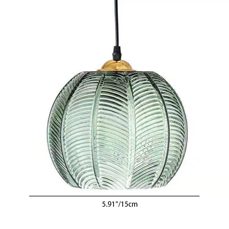 Contemporary Green Leaf Glass Ball Pendant Light for Living Room