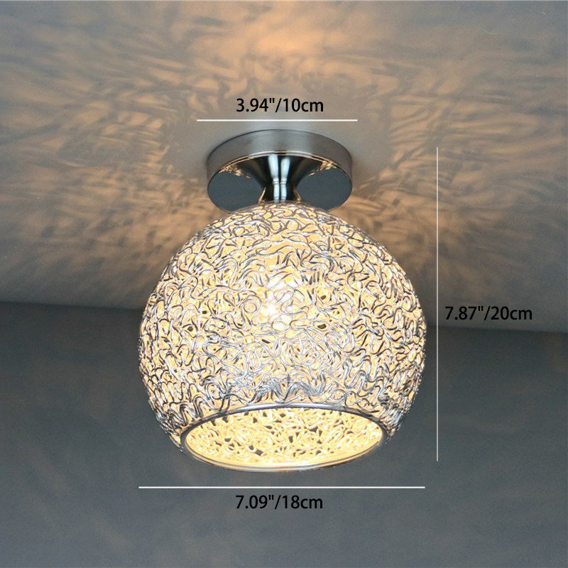 Contemporary Scandinavian Iron Aluminum Weaving Ball Semi-Flush Ceiling Light for Hallway