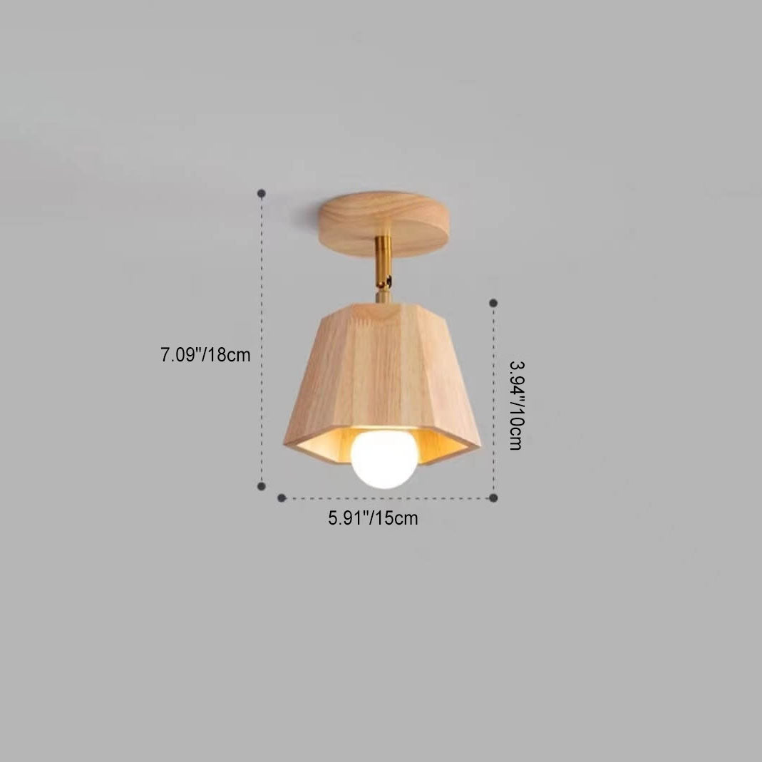 Traditional Japanese Wood Polygon Semi-Flush Mount Ceiling Light for Bedroom