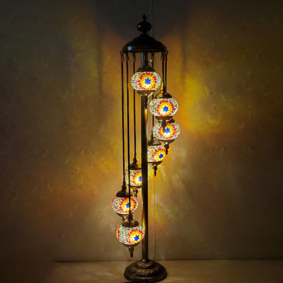 Tiffany Oval Ball Iron Stained Glass Floor Lamp - 5/7 Light for Living Room