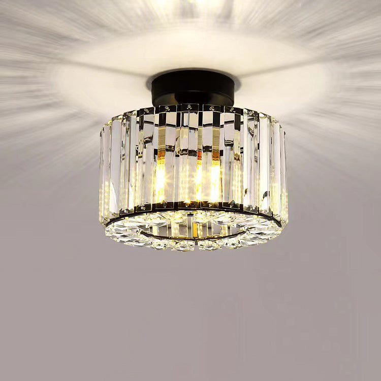 Modern Luxury Crystal Round Square 1-Light Semi-Flush Mount Ceiling Light for Living Room