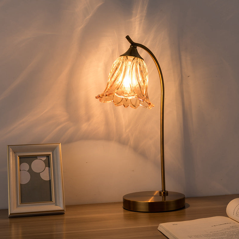 Modern Art Deco Round Flower Shaped Metal Glass 1-Light Table Lamp for Bedroom, Chic Decorative Lighting, Stylish Nightstand Lamp, Contemporary Home Decor, Unique Floral Design Lamp, Elegant Glass Accent Light, Bedroom Table Lighting, Vintage Inspired Des