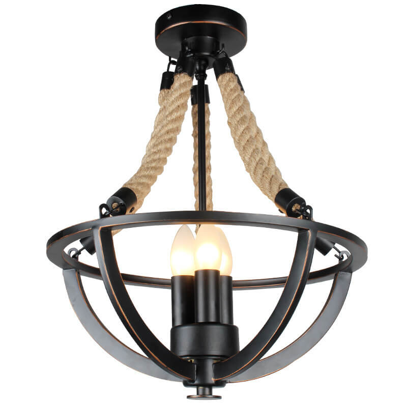 Vintage Industrial Iron Twine 3-Light Island Chandelier