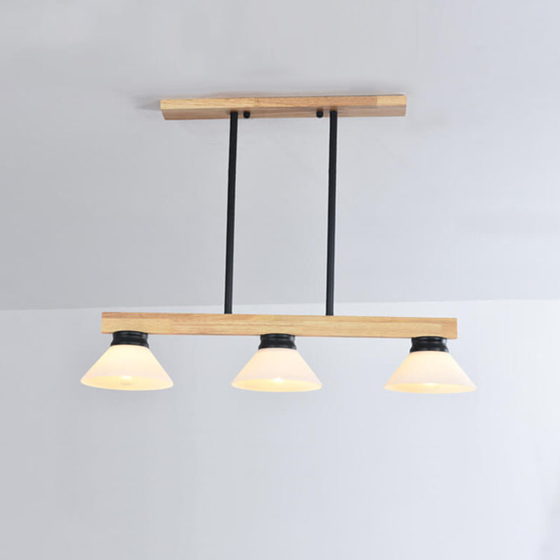 Nordic Solid Wood Cone Glass Shade 3/4 Light Island Chandelier