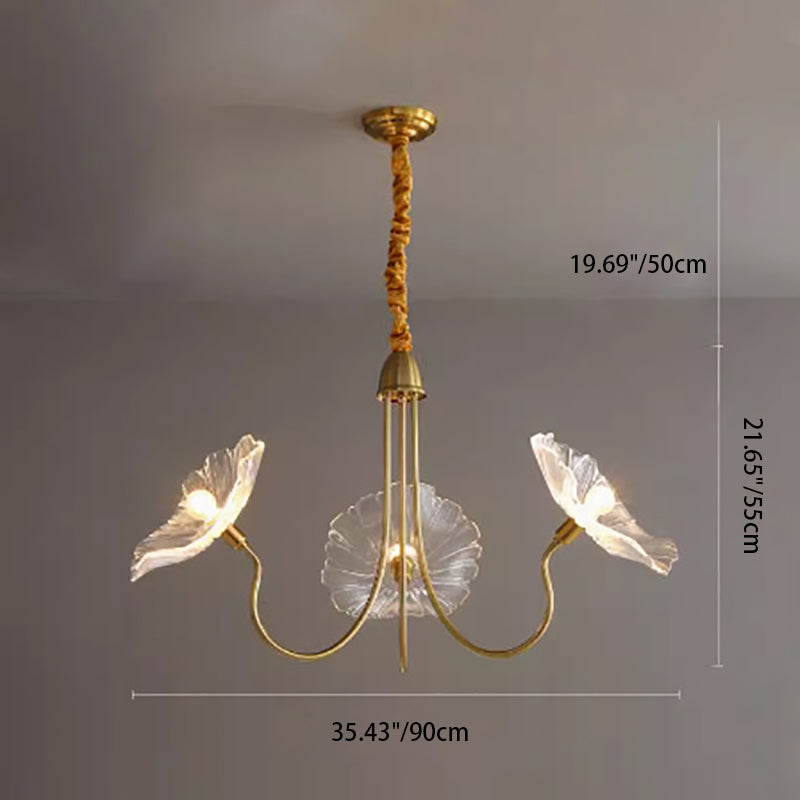 Modern Art Deco Gold Finish Chandelier with Lotus Leaf Glass Shade - 3/6 Lights for Living Room