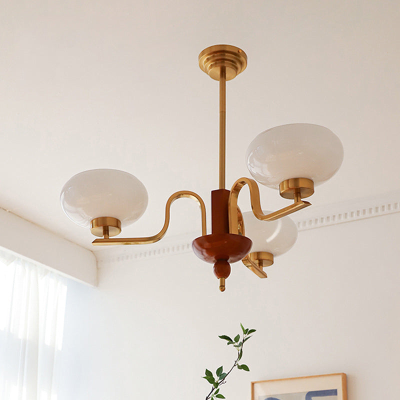 Vintage Metal Glass Oval Round 3/5 Light Chandelier for Living Room