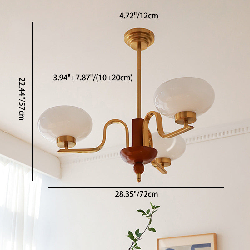 Vintage Metal Glass Oval Round 3/5 Light Chandelier for Living Room