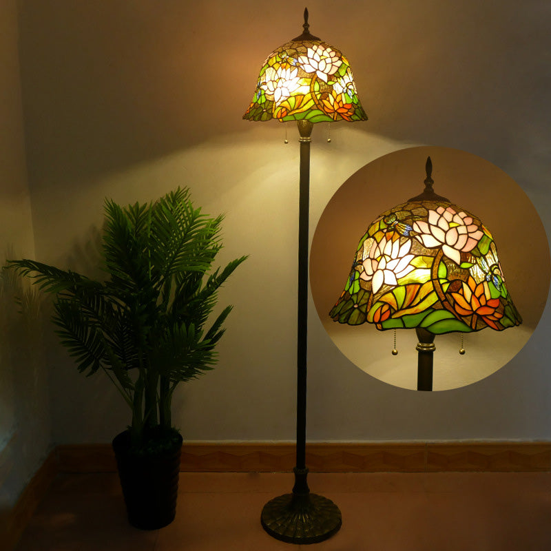 Tiffany Stained Glass Daisy Dragonfly Floor Lamp 2-Light for Bedroom