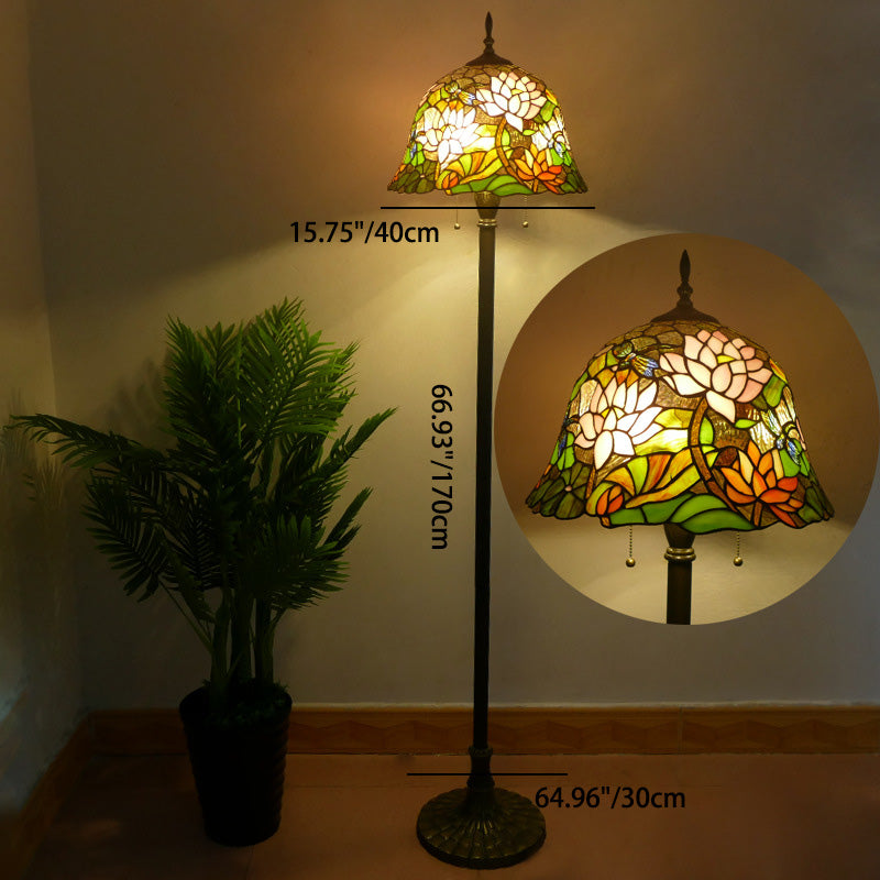 Tiffany Stained Glass Daisy Dragonfly Floor Lamp 2-Light for Bedroom