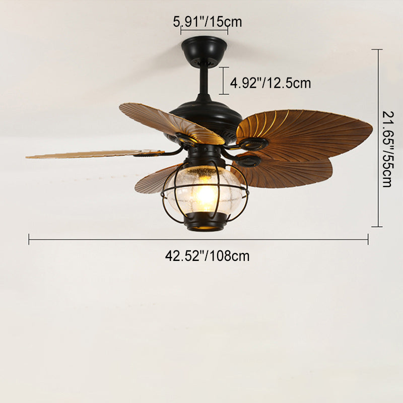 Traditional Rustic Lantern Ceiling Fan Light - Banana Shaped Iron & Glass 1-Light, Downrod Style for Living Room
