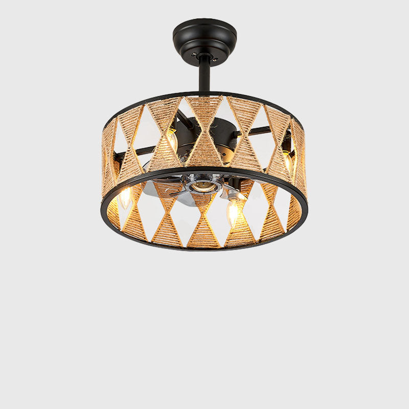 Industrial Hemp Rope Cylinder 4-Light Ceiling Fan Fixture