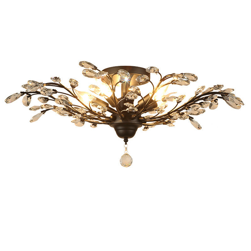 Traditional European Iron Crystal Semi-Flush Mount Ceiling Light - 4/5/6 Lights for Living Room