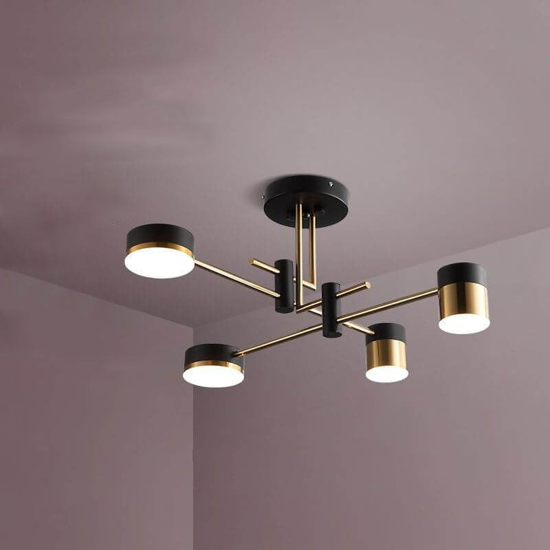 Modern Minimalist Black Gold Semi-Flush Mount Light 4-8 Lights