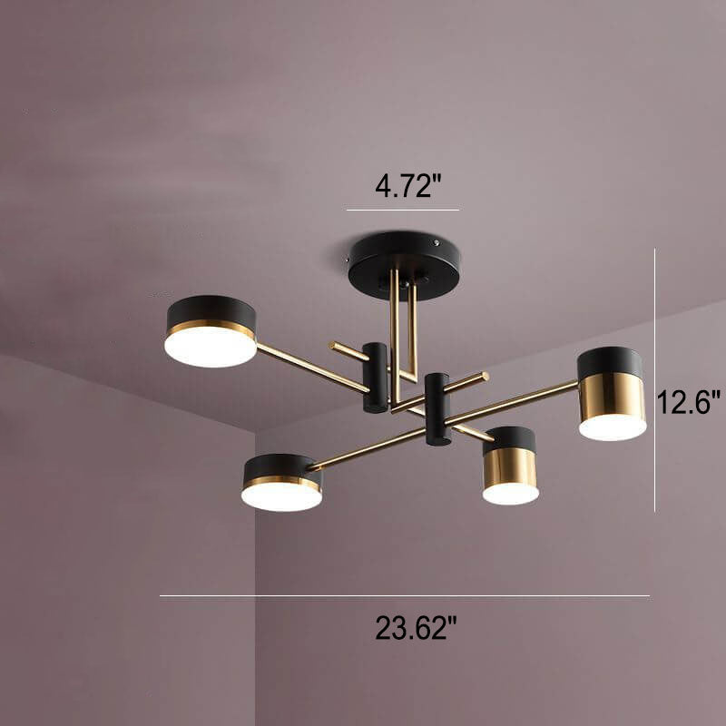 Modern Minimalist Black Gold Semi-Flush Mount Light 4-8 Lights