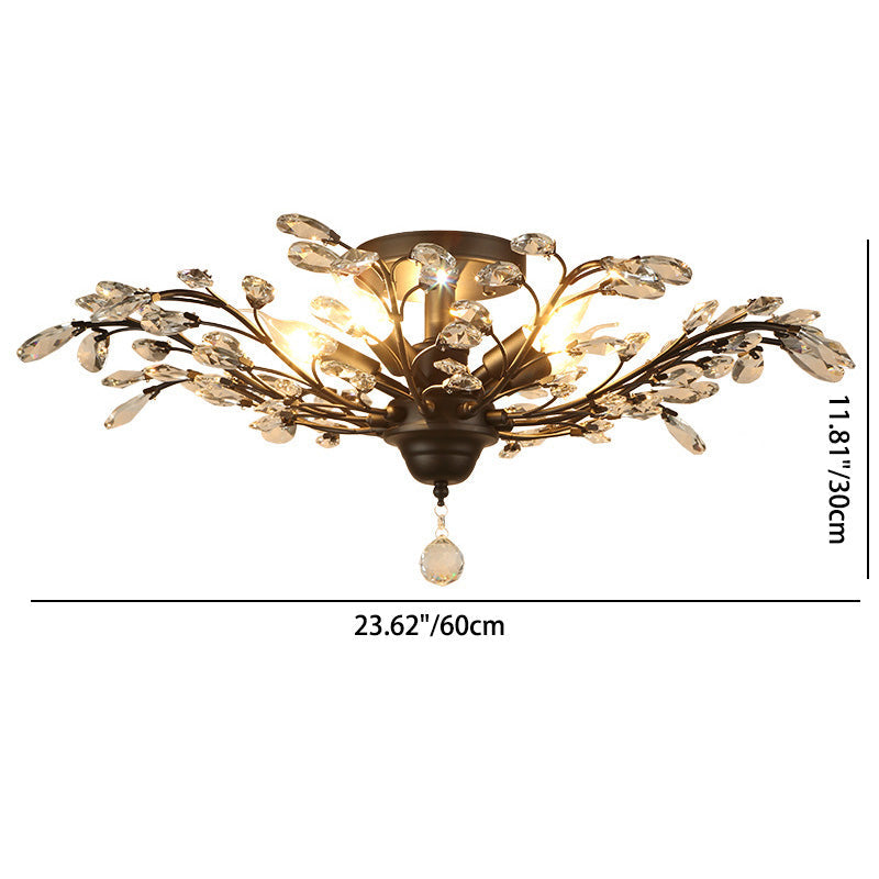 Traditional European Iron Crystal Semi-Flush Mount Ceiling Light - 4/5/6 Lights for Living Room
