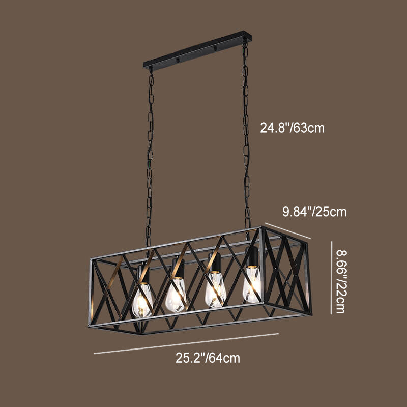 Traditional Farmhouse Rectangular Iron Cage Chandelier 4/6 Light for Dining Room