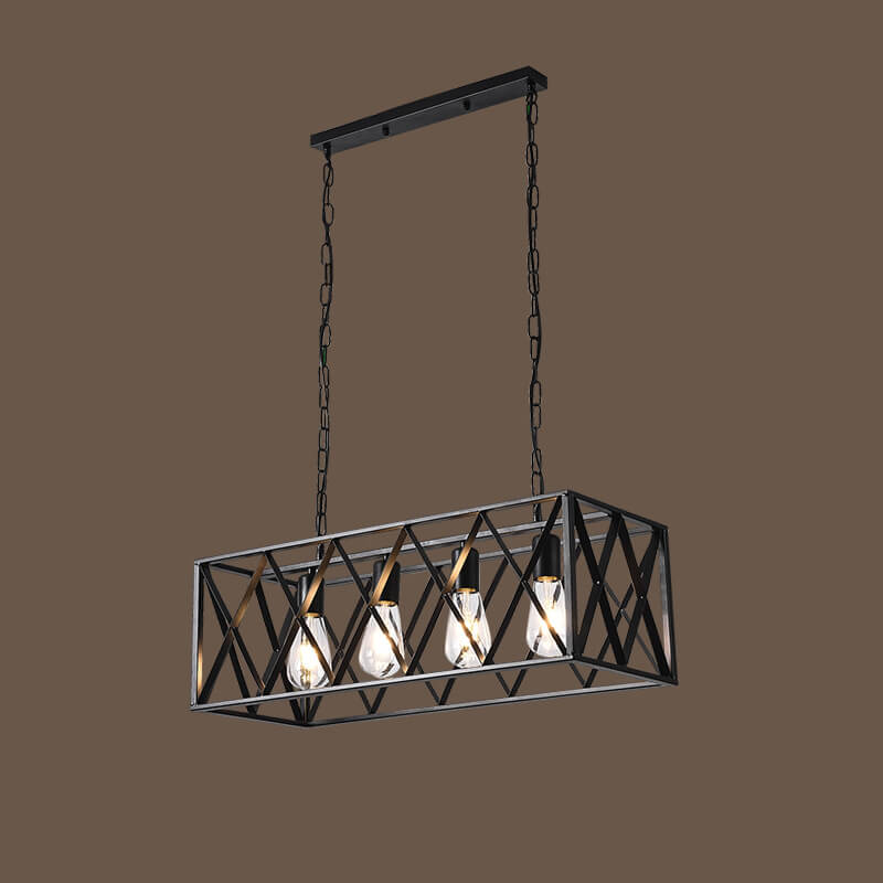 Traditional Farmhouse Rectangular Iron Cage Chandelier 4/6 Light for Dining Room