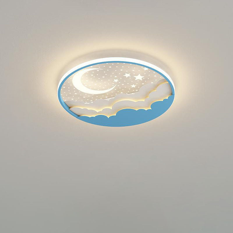 Contemporary Cartoon Stars Moon Acrylic LED Kids Flush Mount Ceiling Light for Living Room, Nursery, Bedroom, Playroom, Childrens Lighting, Modern Kids Room Decor, Energy Efficient Bright Ceiling Fixture