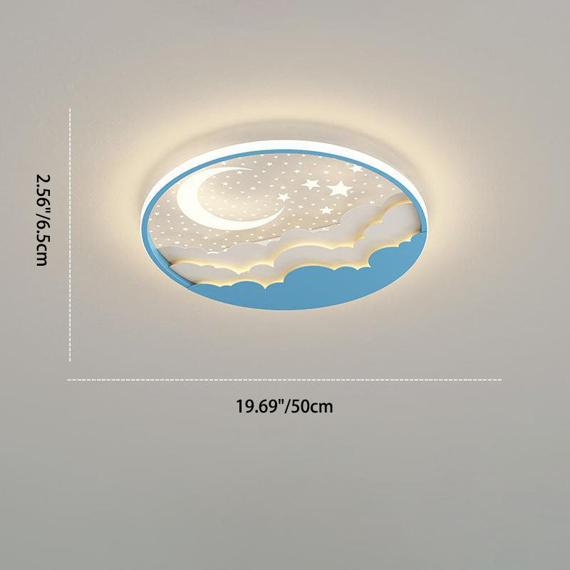 Contemporary Cartoon Stars Moon Acrylic LED Kids Flush Mount Ceiling Light for Living Room, Nursery, Bedroom, Playroom, Childrens Lighting, Modern Kids Room Decor, Energy Efficient Bright Ceiling Fixture