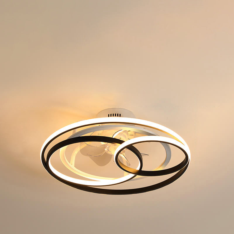 Double Ring Overlap LED Ceiling Fan Light - Modern Flush Mount Design, Energy Efficient, Stylish Home Lighting