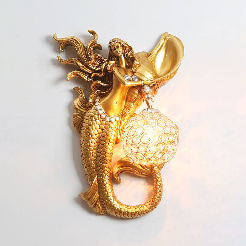 Modern Resin Mermaid Crystal Wall Sconce Lamp 1-Light