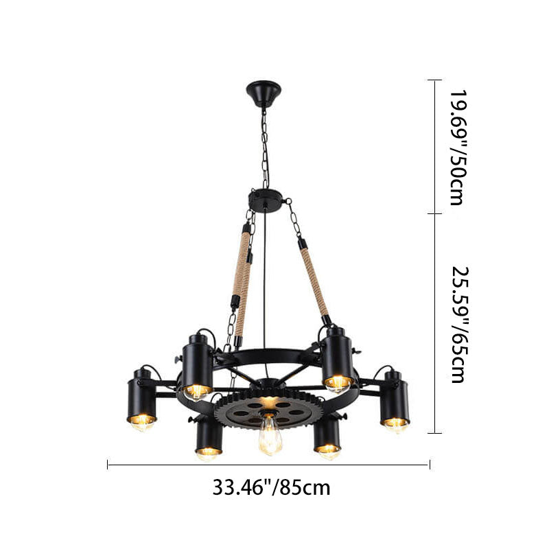 Contemporary Industrial Retro Wrought Iron Hemp Rope Chandelier - 7/9/11 Lights for Living Room